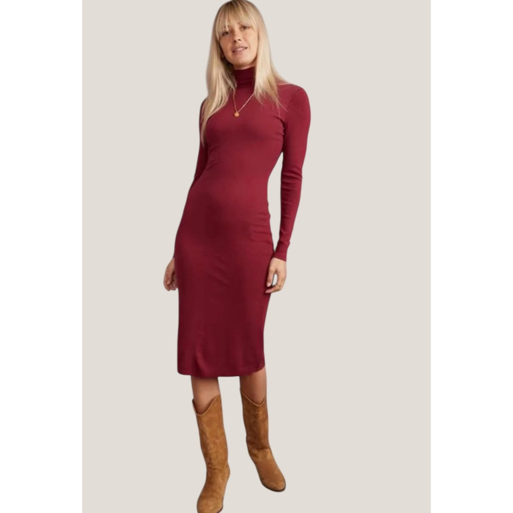 Marine Layer Burgundy Long-Sleeve Turtleneck Midi Dress